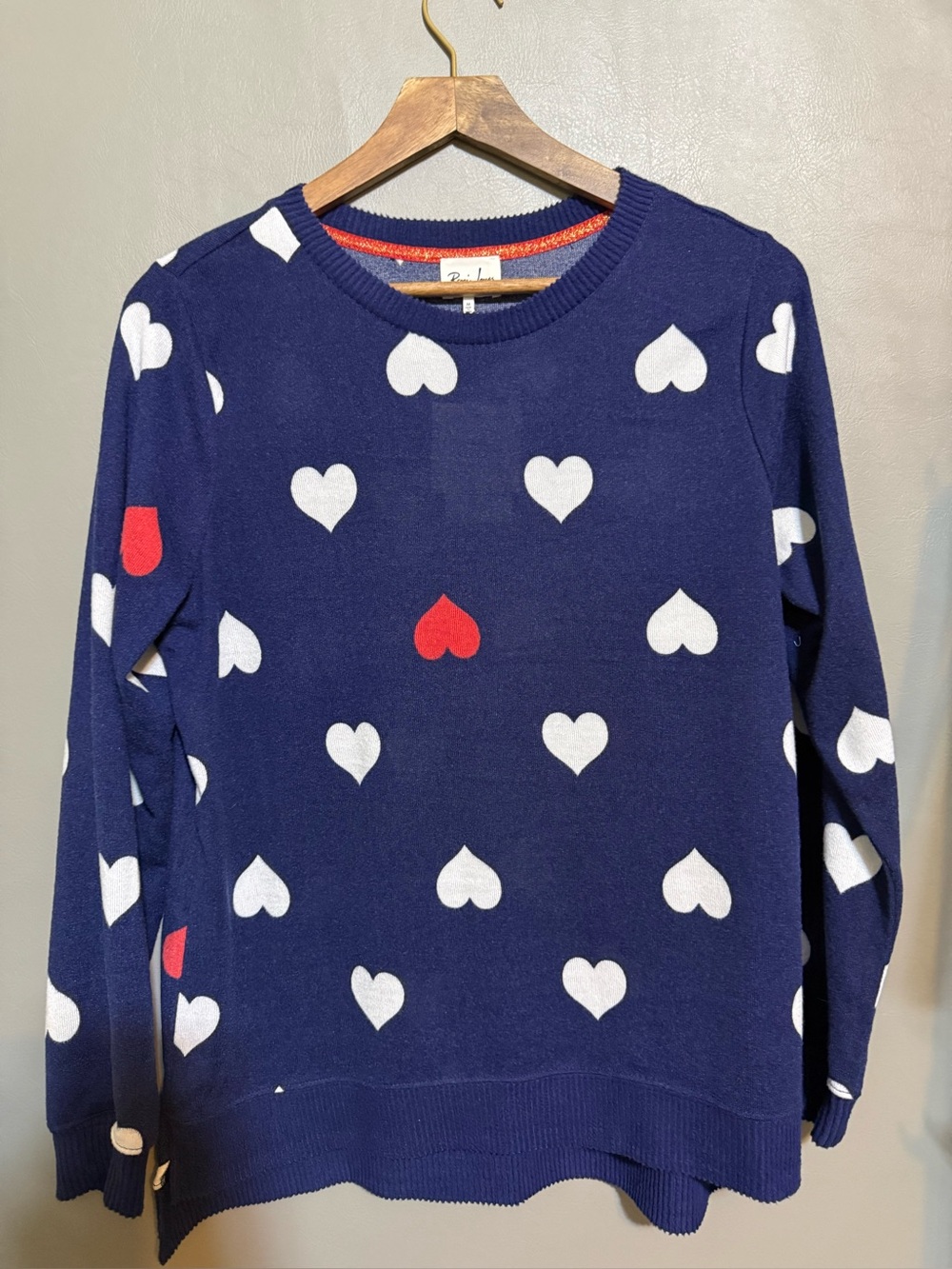 Women's Navy Heart Print Crewneck Sweater - Soft Pullover